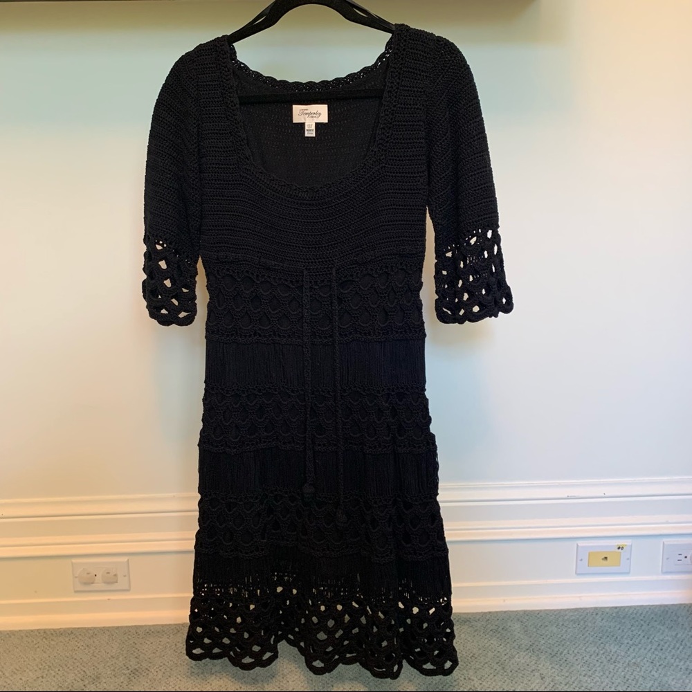 Temperley London Black 100% Cotton Knit Dress with Half Sleeves